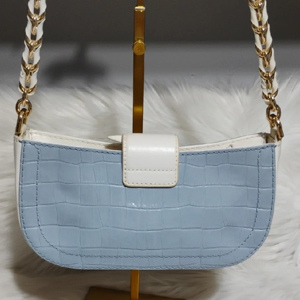 Michael Kors Croc-Embossed Blue & White Shoulder Bag - Picture 4 of 16